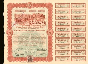 Compania de las Minas de Oro y Plata La Preciosa - Stock Certificate
